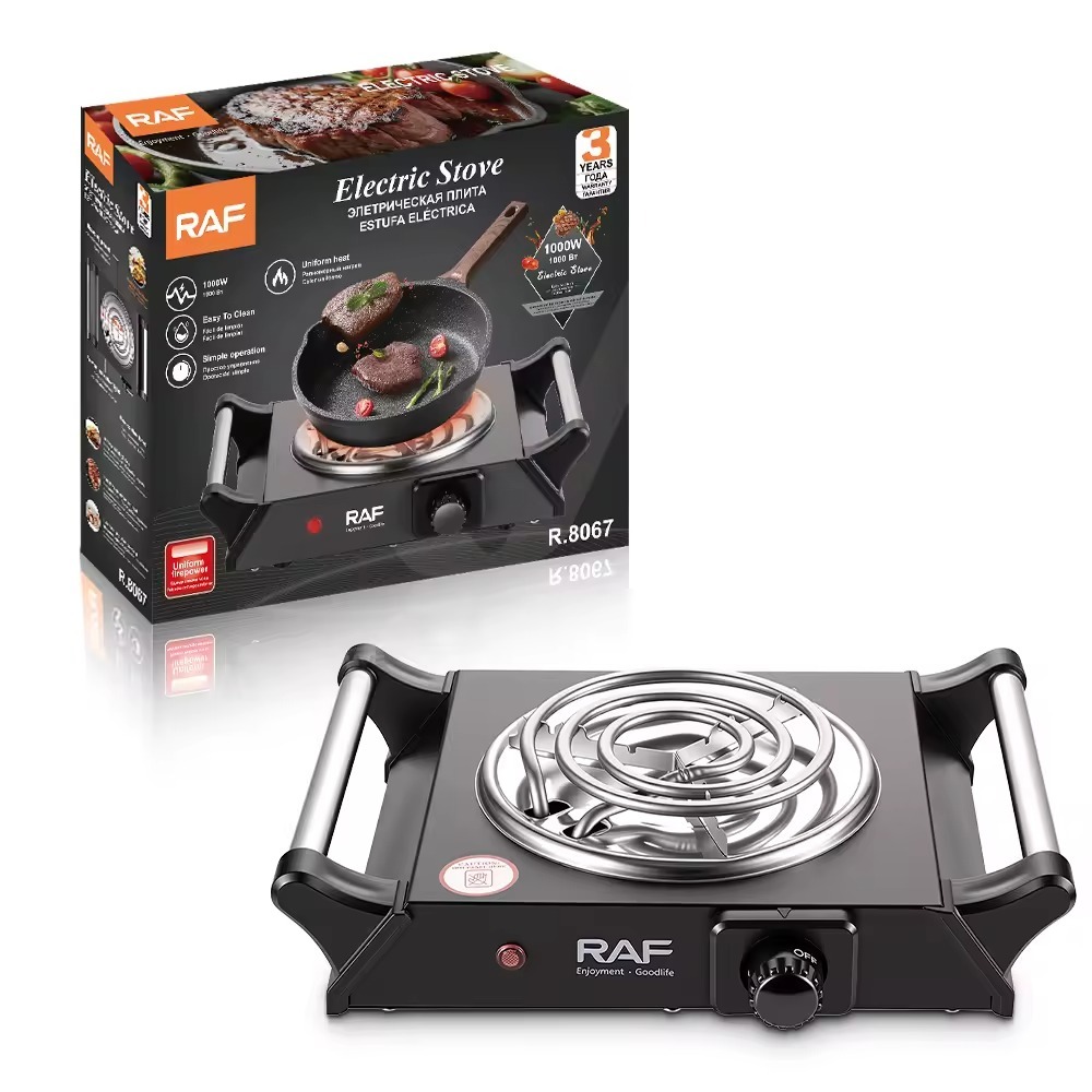 Electric Hot Plate, 1000W Countertop Single Burner with Adjustable Temperature & Handles, Stainless Steel Coil Electric Stove for Cooking Cooktop for Home Kitchen Dorm RV Camp, Black