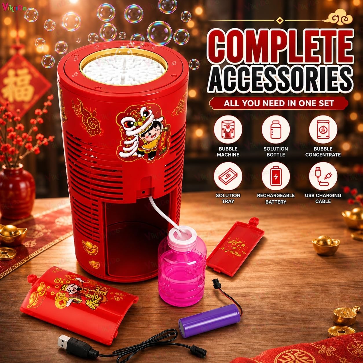 (Imported) Automatic Bubble Machine for Kids (3+ Years), LED Light Bubble Maker Toy, Outdoor Bubble Blowing Machine for Birthday Parties & Playtime (Red, Pack of 1)