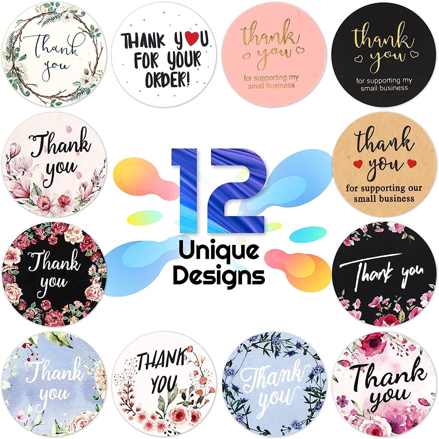 500pcs Round Multi Designs Thank You Stickers, Thank You Stickers for Packaging and Small Business (Thank You Sticker)
