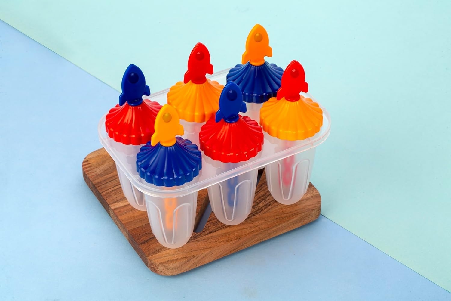 Set of 6 Plastic Reusable Rocket ice Pop Makers, Homemade Popsicle/Frozen Ice Cream/Kulfi Candy for Children & Adults - Multicolor