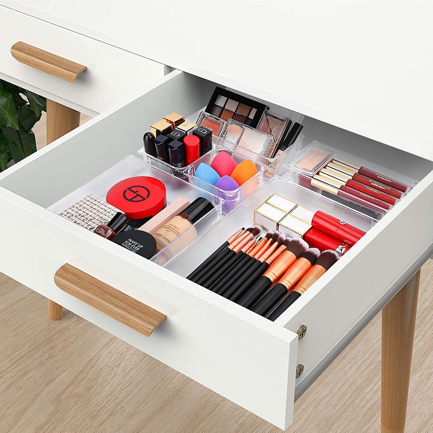 Acrylic Cosmetics Drawer Organizer Storage Bins With Various Size For Kitchen, Office, Bathroom, Vanity Makeup Organiser