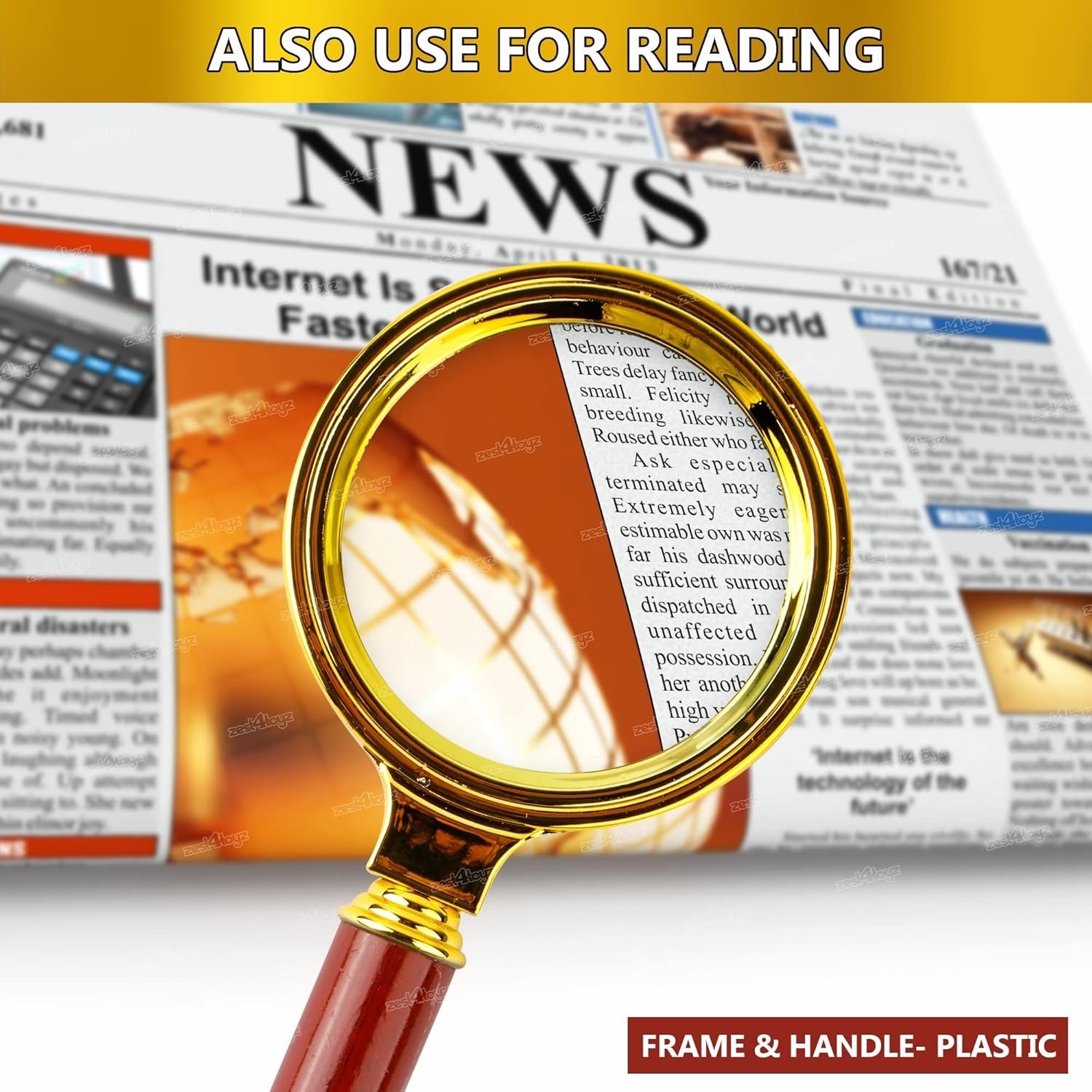 90mm Magnifying Glass for Reading/Map, Double Glass High Power Antique Handheld Magnifier Glass for Kids (Golden)