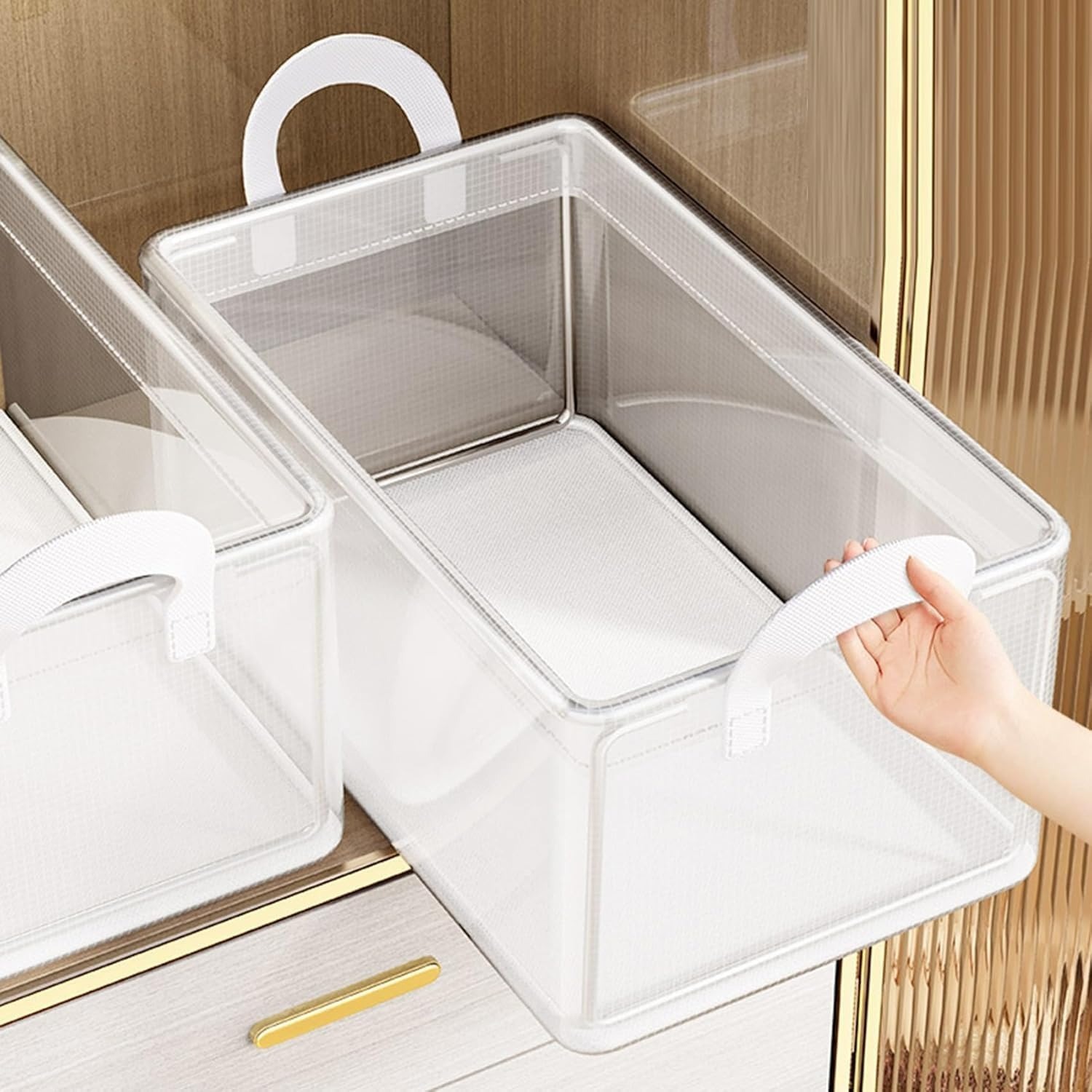 KANUPRIYA PVC Transparent Clothes Organizer Storage Box/Steel Frame Wardrobe Organizer/Foldable Clothes Storage/Transparent Clothes Storage Box (26L PVC WHITE) Pack Of 1