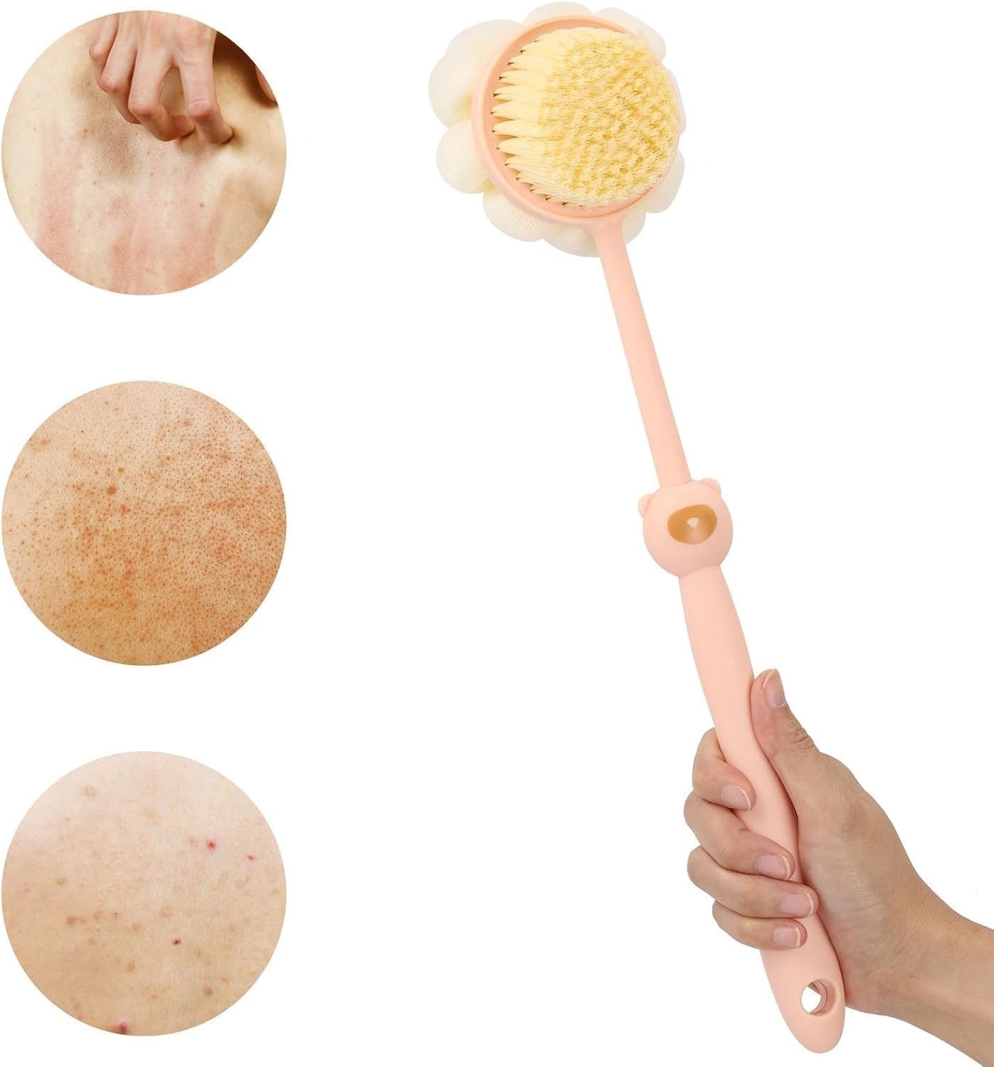 Heavy 2 IN 1 Bath Body Brush2 IN 1 Back Body Bath Brush with Bristles and Loofah Back Scrubber with Curved Long Handled for Skin Exfoliating Bath, Massage Bristles Suitable for Wet or Dry, Men and Women