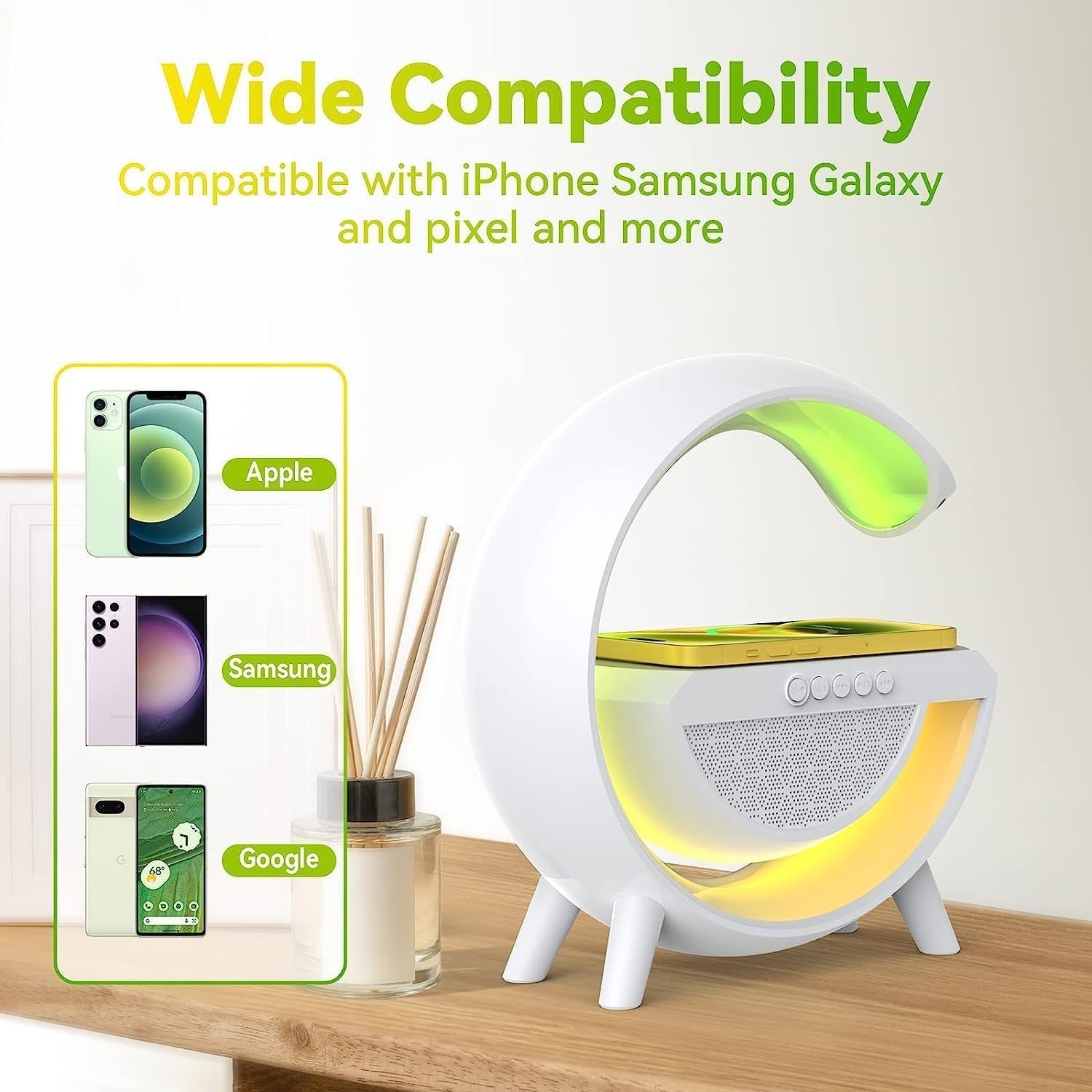 G Speaker Lamp - APP Control 3 in 1 Multi-Function Bluetooth Speaker with Wireless Fast Charging, RGB Light and Sunrise Alarm Clock for Bedroom & Bedside Table Wireless Charger Lamp