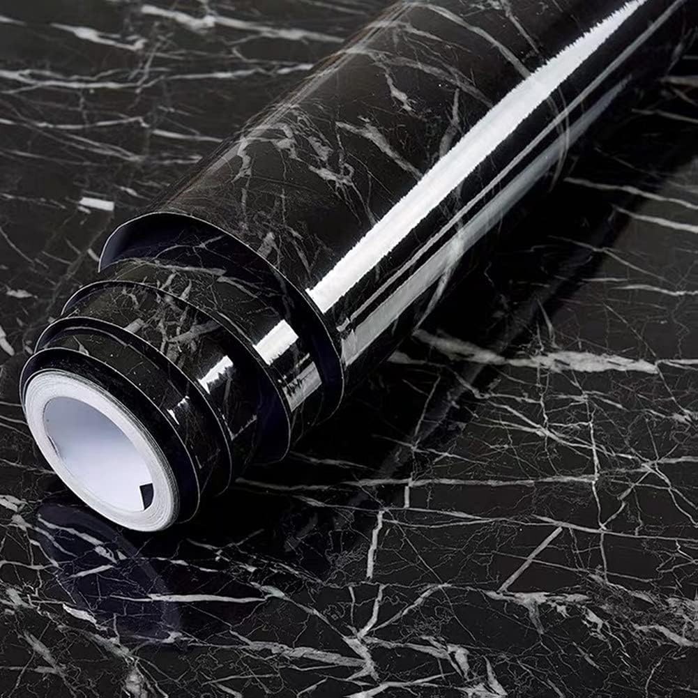 Kitchen Oil Proof Black Marble Wall Paper 200cm x 60cm CM Peel and Stick Countertops Waterproof, Anti-Mold,Self-Adhesive Wall Sticker Backsplash Marble Wall Paper (Black Marble Wallpaper)