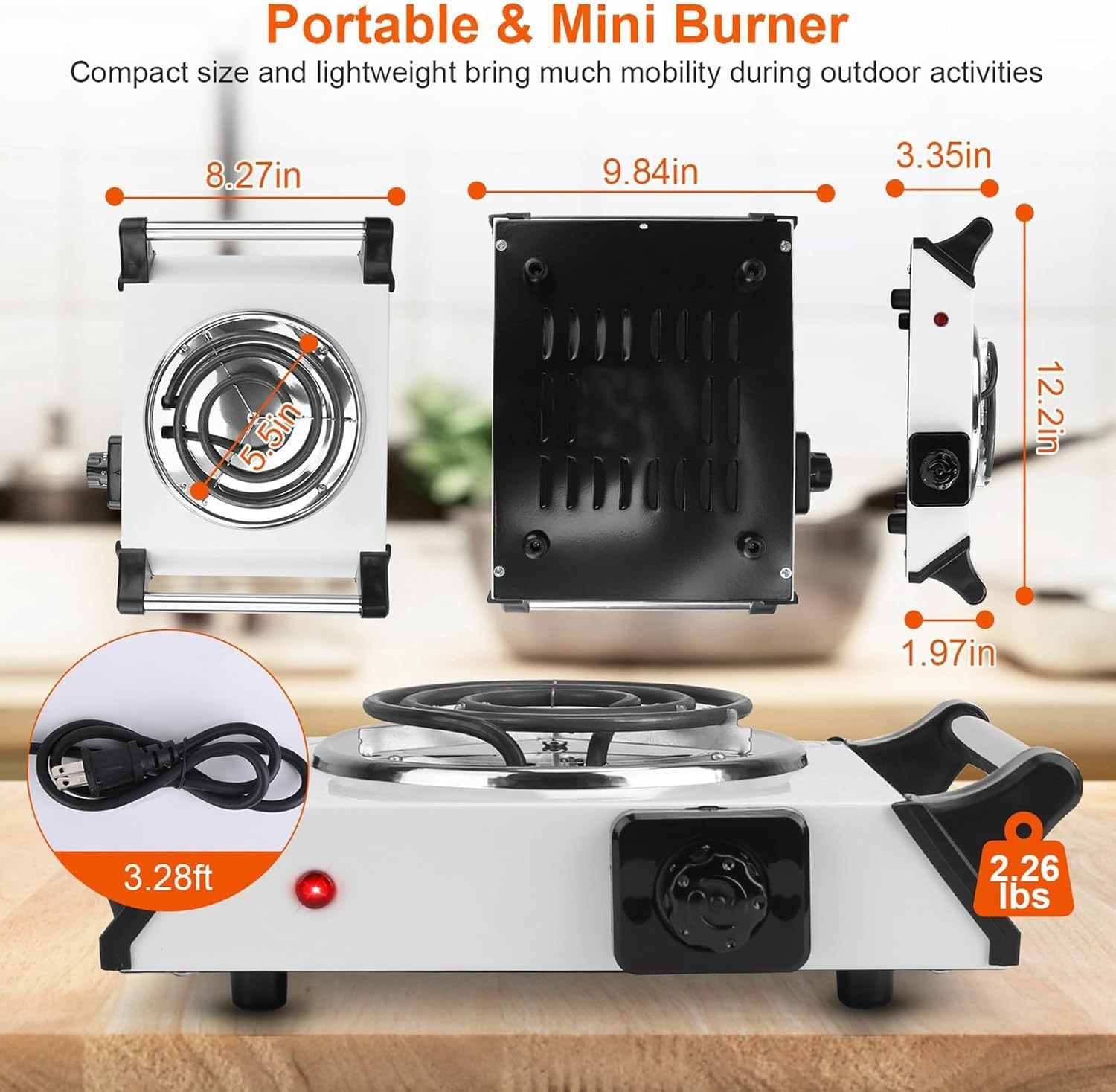 Electric Hot Plate, 1000W Countertop Single Burner with Adjustable Temperature & Handles, Stainless Steel Coil Electric Stove for Cooking Cooktop for Home Kitchen Dorm RV Camp, Black