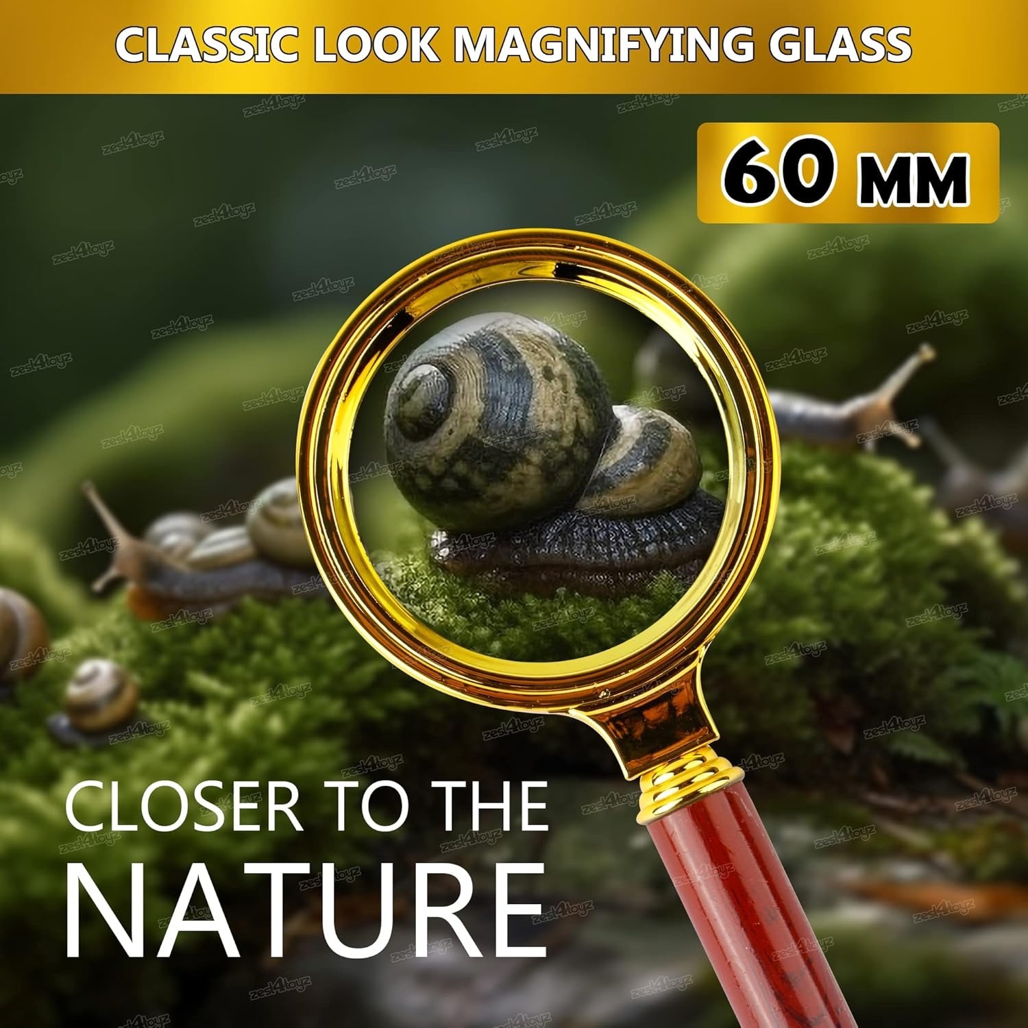 90mm Magnifying Glass for Reading/Map, Double Glass High Power Antique Handheld Magnifier Glass for Kids (Golden)