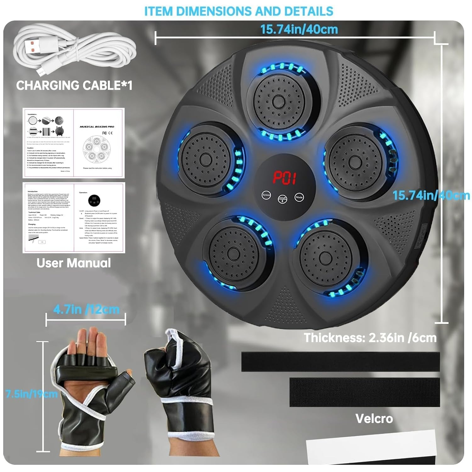 Electronic Music Boxing Machine，Boxing Training Punching Equipment, Wall Mounted Boxing Machine, Smart Boxing Target Workout Machine - Black