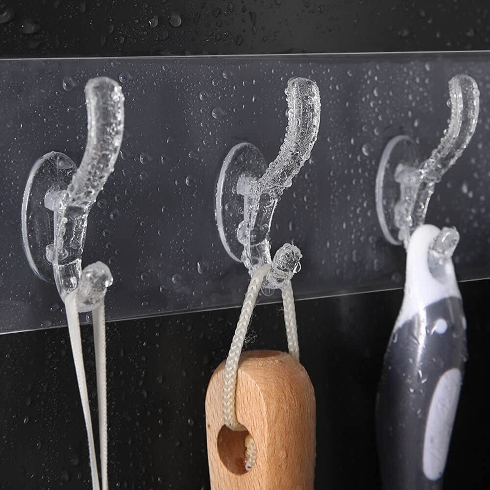 1 Pcs 6-in-1 Self Adhesive Heavy Duty Wall Hook - No Drilling for Bathroom, Shower, Kitchen | Waterproof Transparent Hooks for Easy Installation