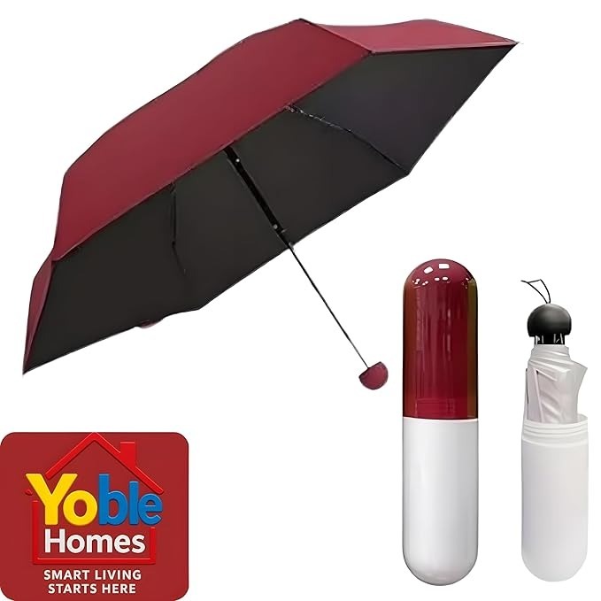 2 Fold Capsule-Shaped Big Size 100 CM Umbrella UV Coated, Compact, Travel Umbrella for Rain & Sun