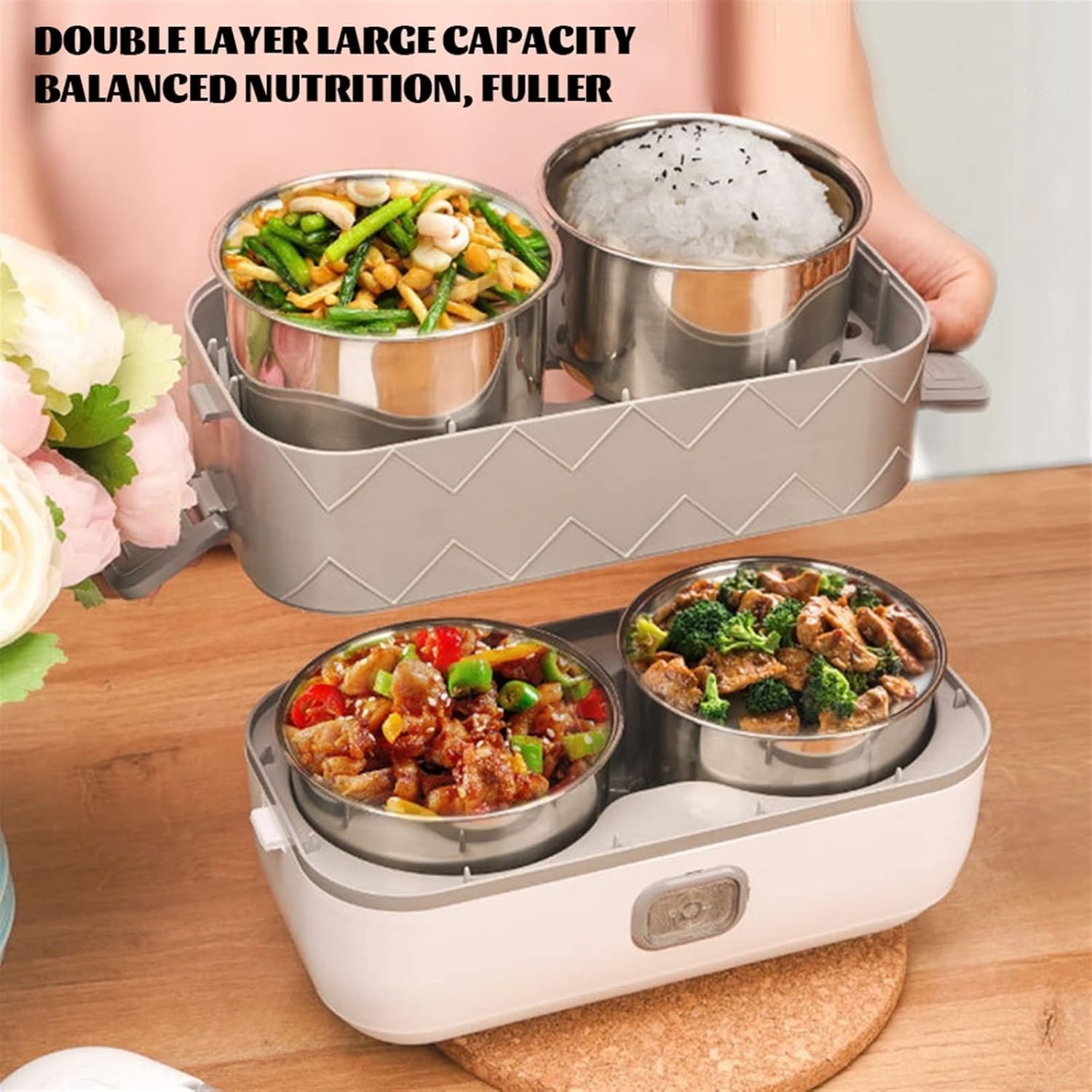 Lunch Box For Men, Electric Thermos Lunch Box For Hot Food Leakproof Compartment Bento Box Rice Cooker Heating Insulation Travel