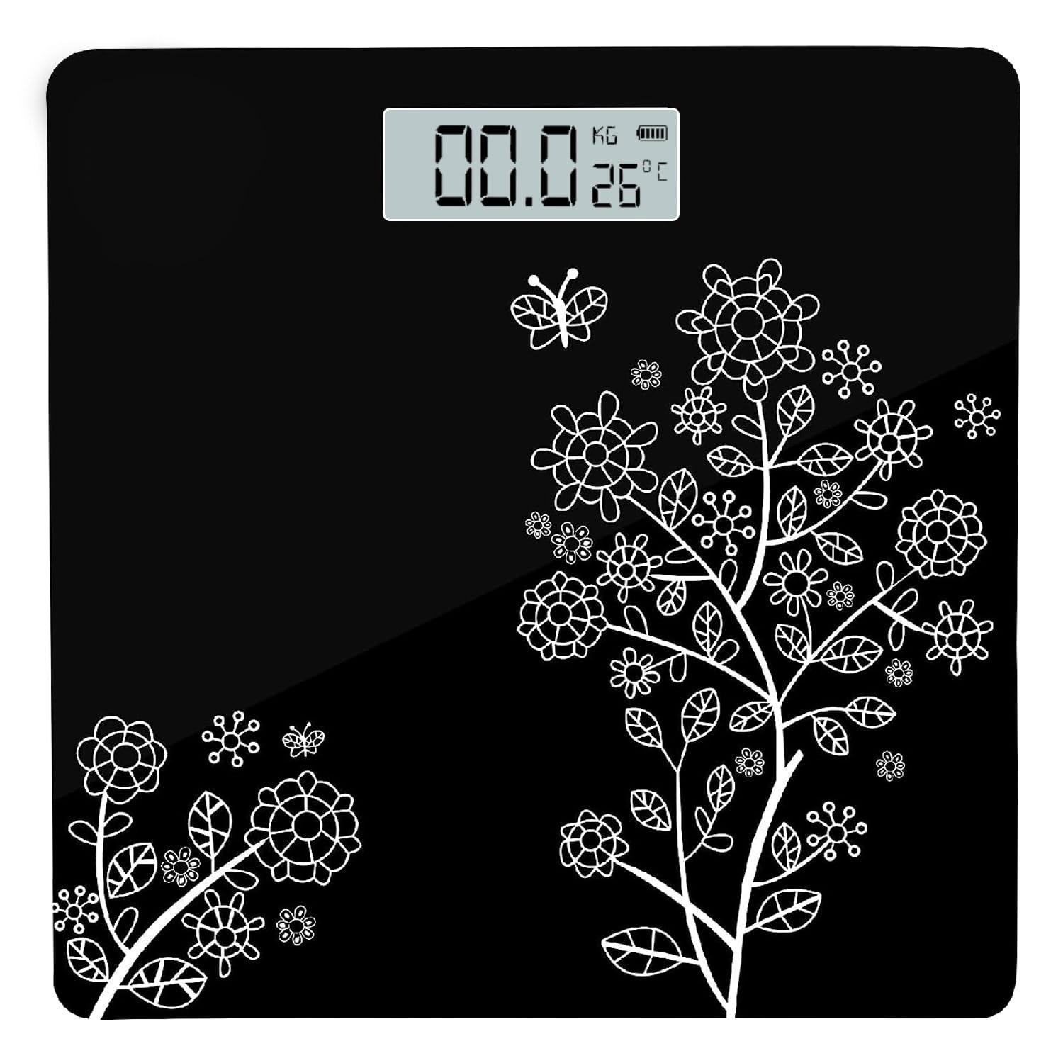 Flora Digital Weight Scale for body weight, LCD Panel, Electronic Weighing scale with thick tempered glass, High Precision Sensors accurate weight machine