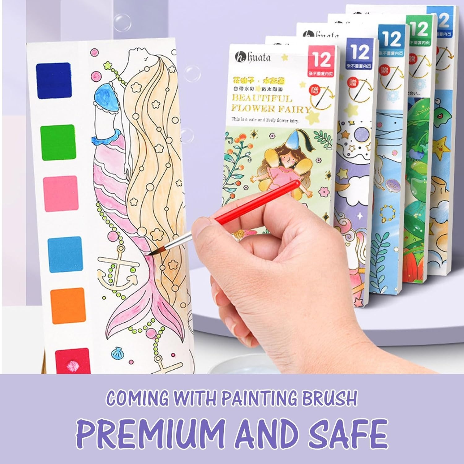 Kids Watercolor Painting Book for Kids Age 3+ Pocket Watercolor Painting Book with Paint Brush, Fairy Tale Watercolor Paint Book, Cartoon Watercolor Paint Children's Day Gift