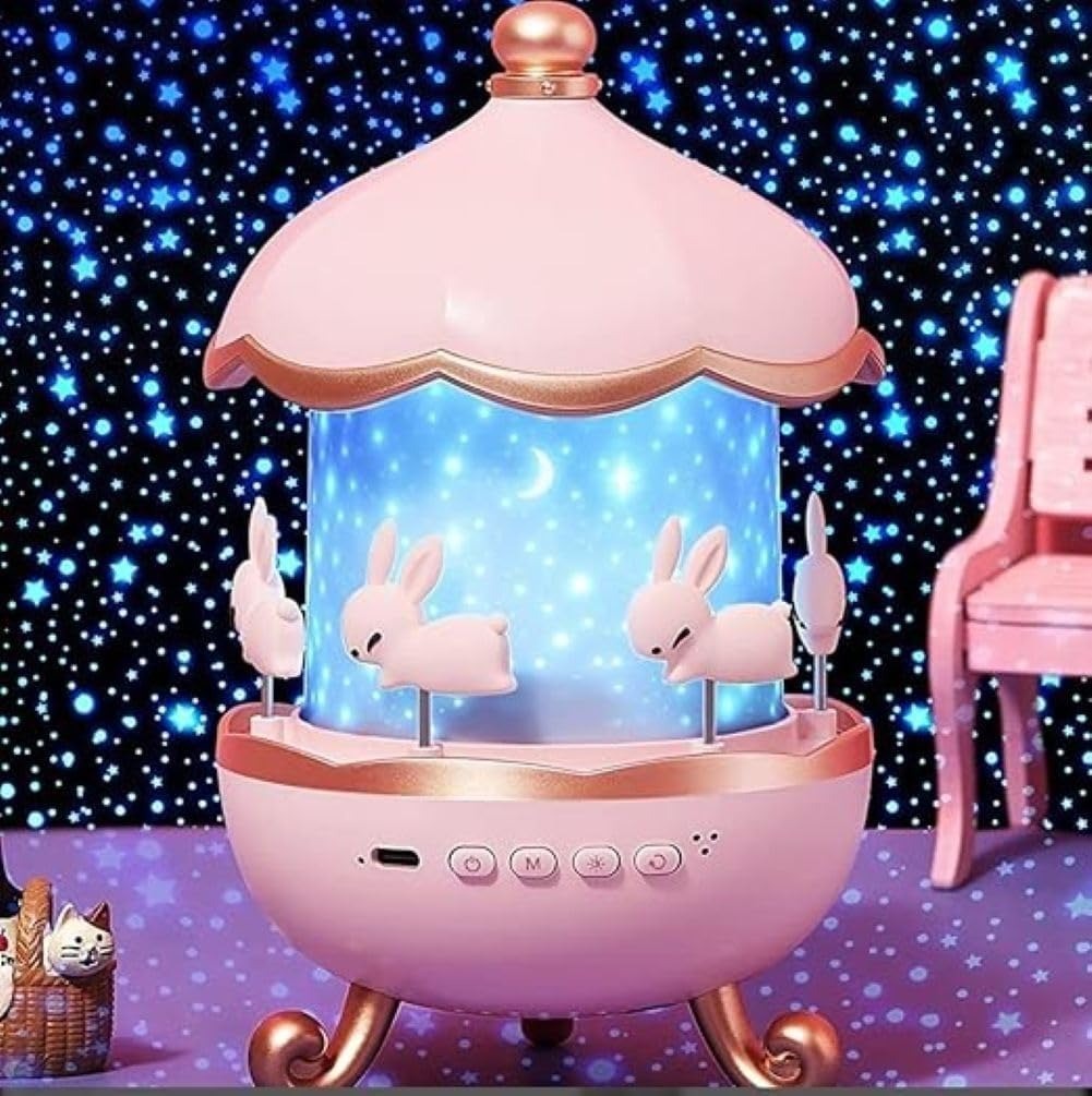 Bunny Carousel Night Light Projector ! Star Light Projector ! Musical Carousel Design with Films ! Lighting Modes ! Rotating LED Lamp