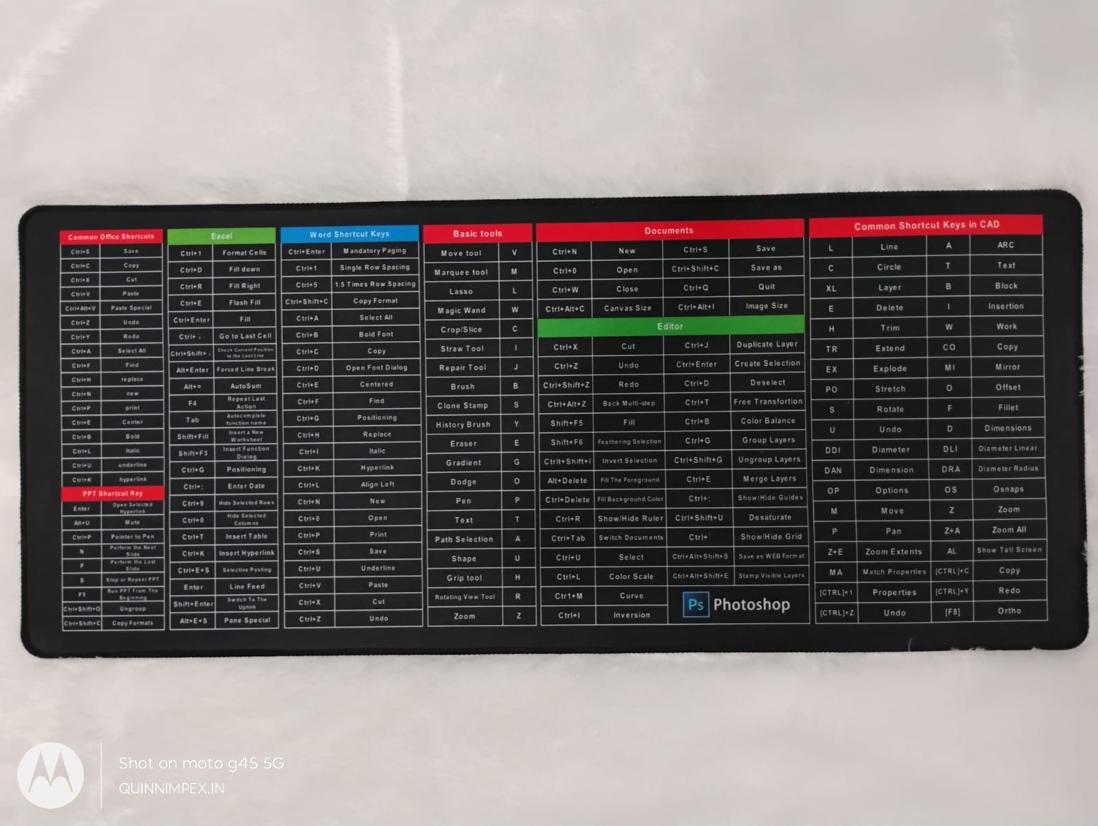 Keyboard Pad with Office Software Shortcuts Pattern, Clear Extended Large Cheat Sheet Mouse Pad, Large Rubber Base Mice Smooth Cloth Desk Mat, Excel Shortcut Keys Mouse Pad (80x30cm)