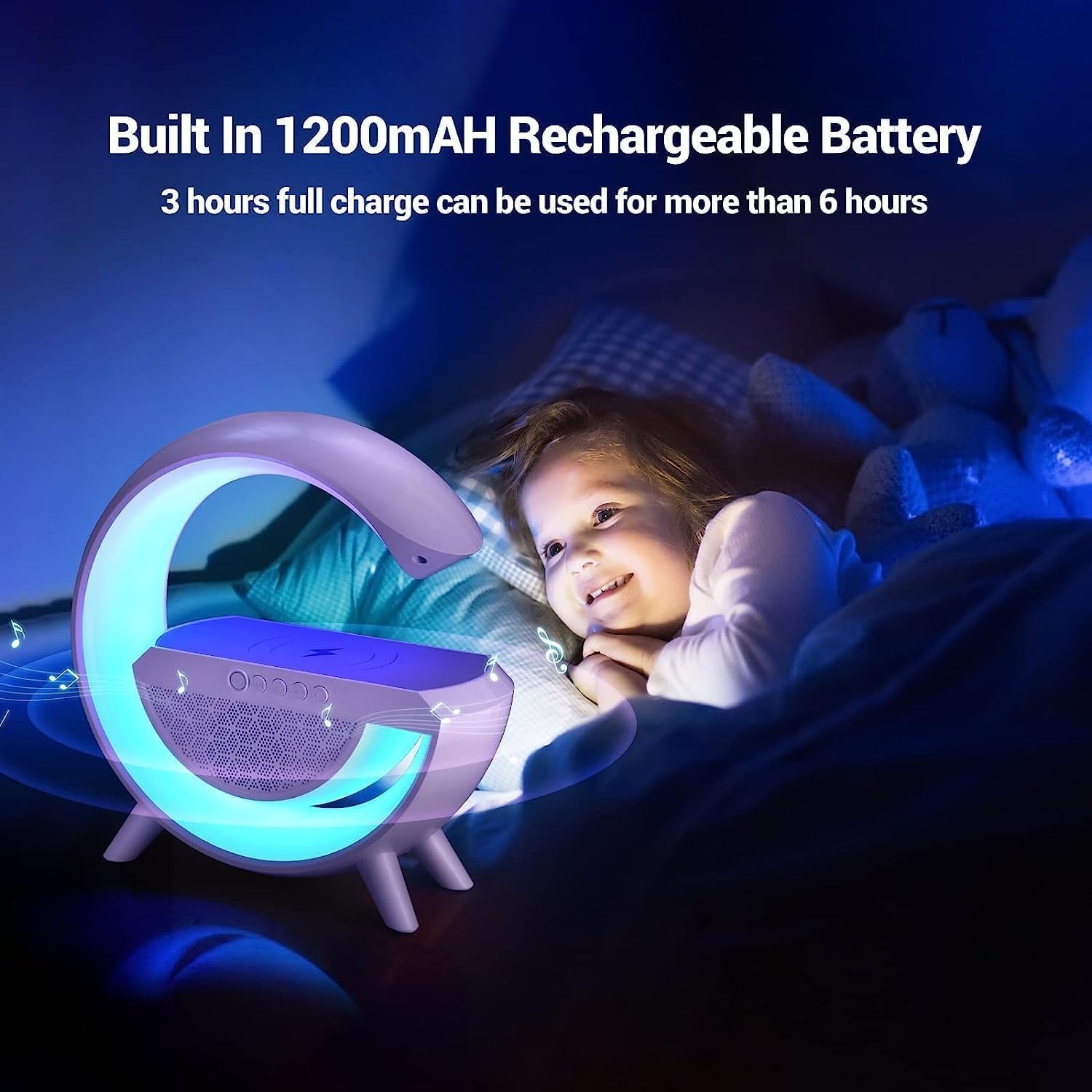 G Speaker Lamp - APP Control 3 in 1 Multi-Function Bluetooth Speaker with Wireless Fast Charging, RGB Light and Sunrise Alarm Clock for Bedroom & Bedside Table Wireless Charger Lamp