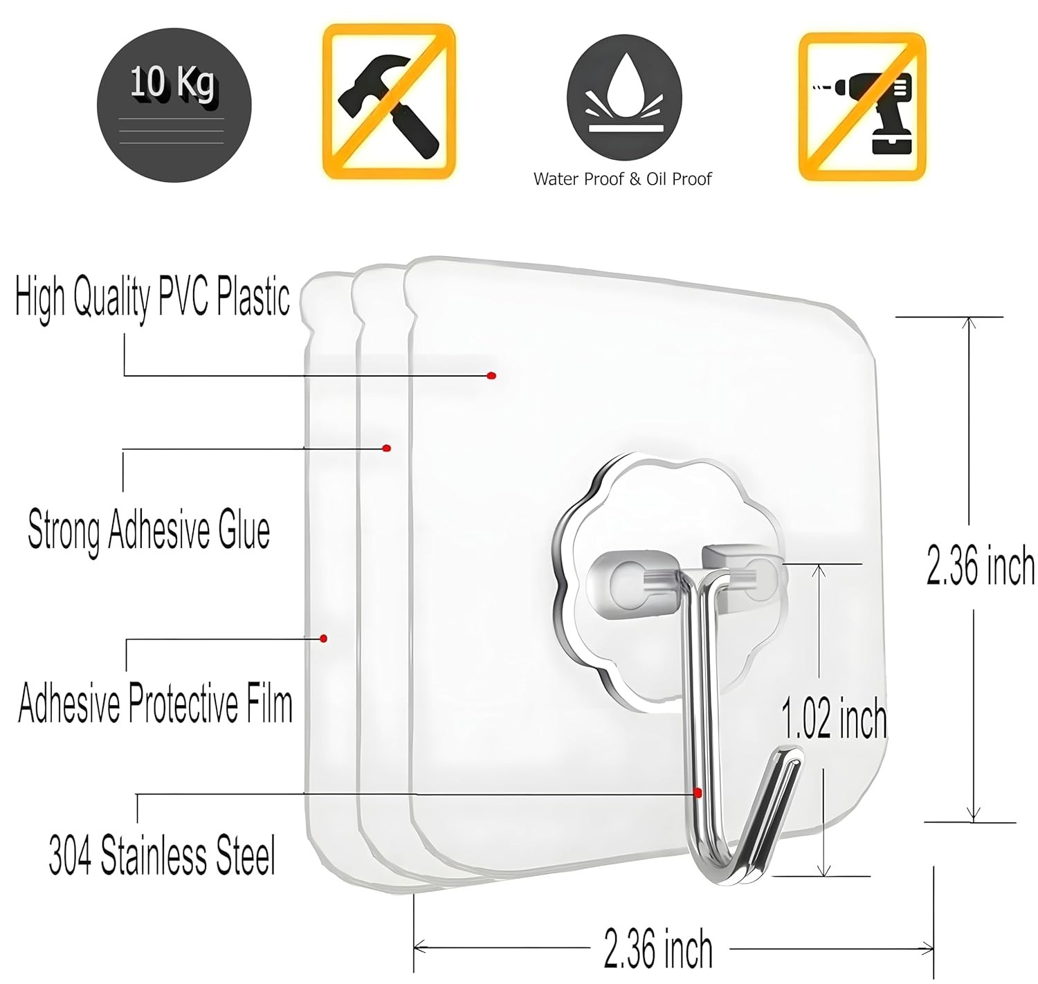 Wall Hooks for Hanging Strong Hook for Wall Hanging Hook Without Drill Self Adhesive Hooks for Wall Heavy Duty Wall Stick Hook Wall Hanger Hook