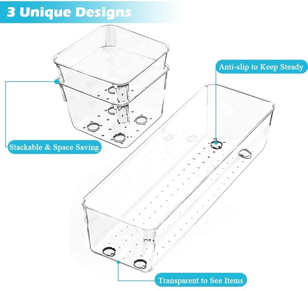 Acrylic Cosmetics Drawer Organizer Storage Bins With Various Size For Kitchen, Office, Bathroom, Vanity Makeup Organiser