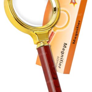 90mm Magnifying Glass for Reading/Map, Double Glass High Power Antique Handheld Magnifier Glass for Kids (Golden)
