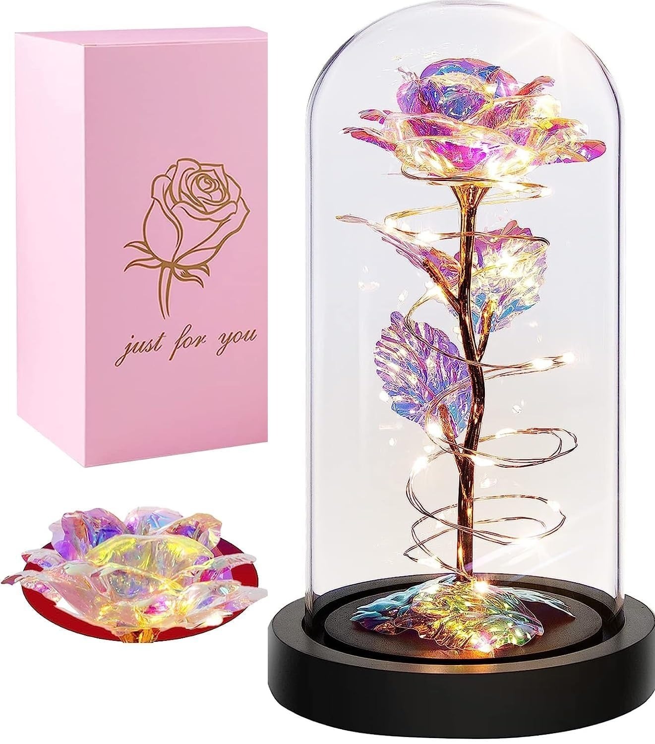 Plastic Birthday Gifts For Mom, Gifts For Girlfriend, Colorful Galaxy Flower Rose Gift For Women Wife, Wedding, Christmas, Birthday, Thanksgiving, Romantic For Wife Women