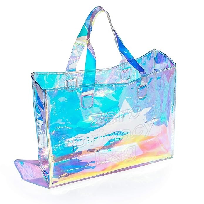 PROUDME Holographic Travel Tote Bag, Waterproof, Zipper Closure, Women's Shopping Handbag Organiser, Shoulder Bag, Women's Tote Bag, Color Changing Bag Purse For Girls