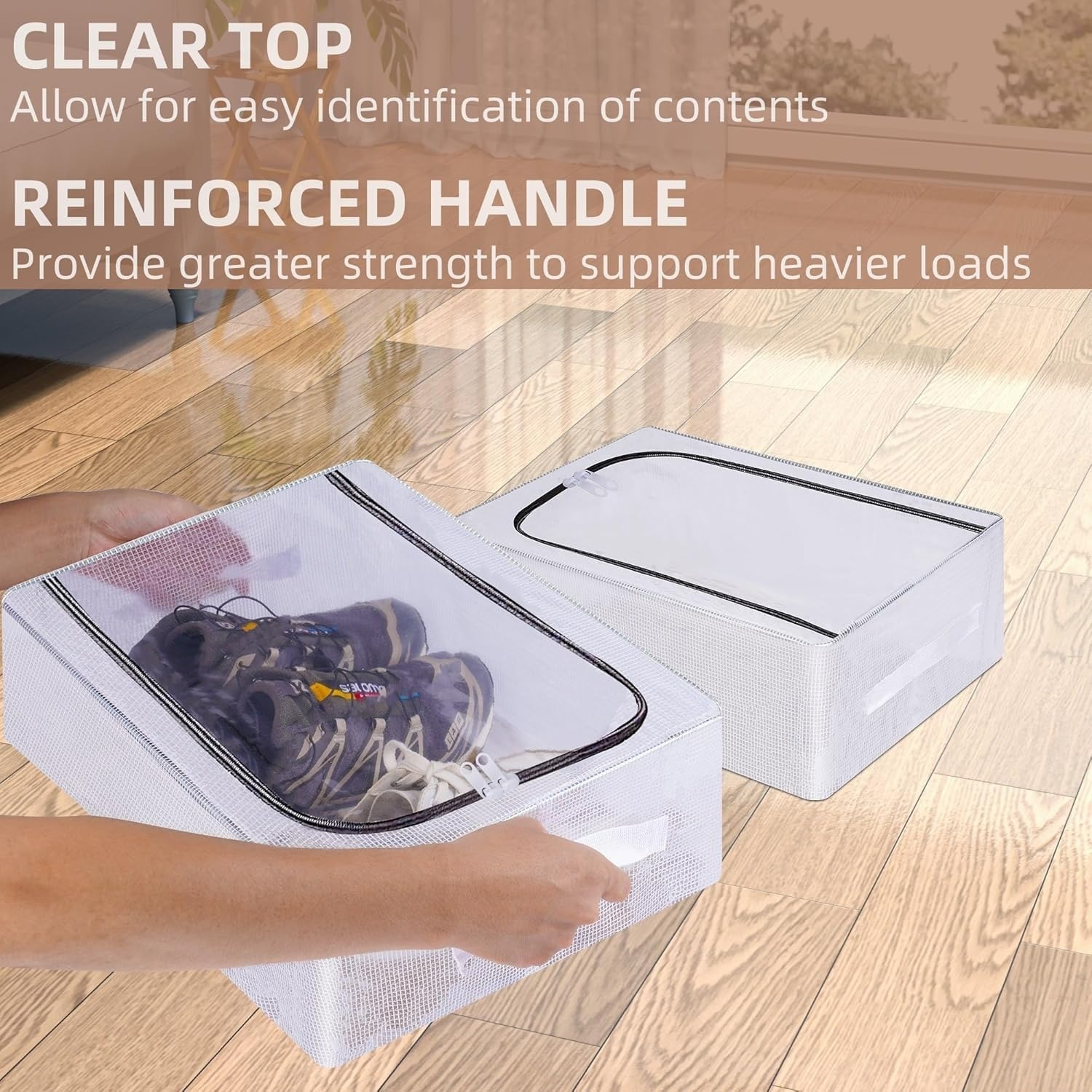 Shoe Storage Box, Shoe Organizer for Closet, Clear Plastic Stackable Shoe Boxes, Space Saving Foldable Sneaker Shoe Rack Containers Bin Holder