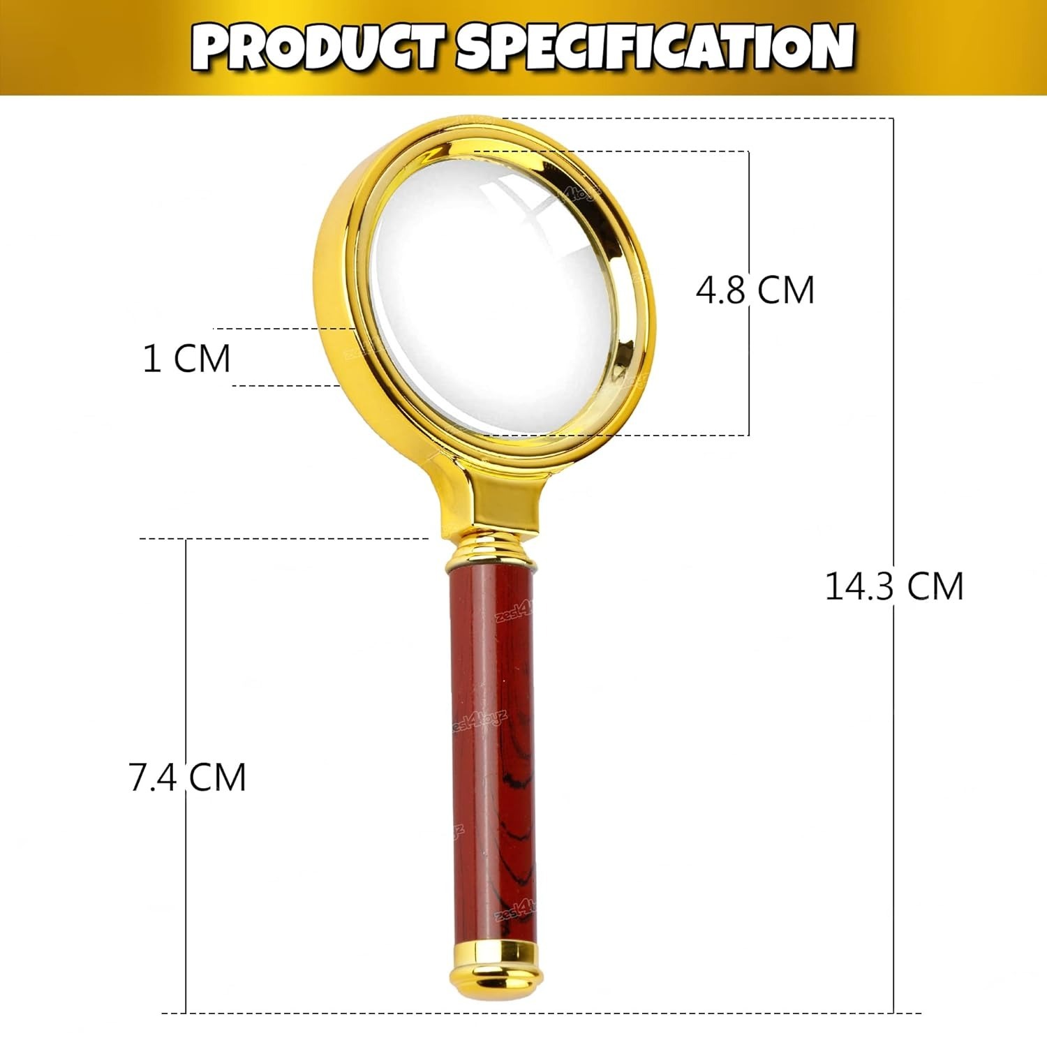 90mm Magnifying Glass for Reading/Map, Double Glass High Power Antique Handheld Magnifier Glass for Kids (Golden)