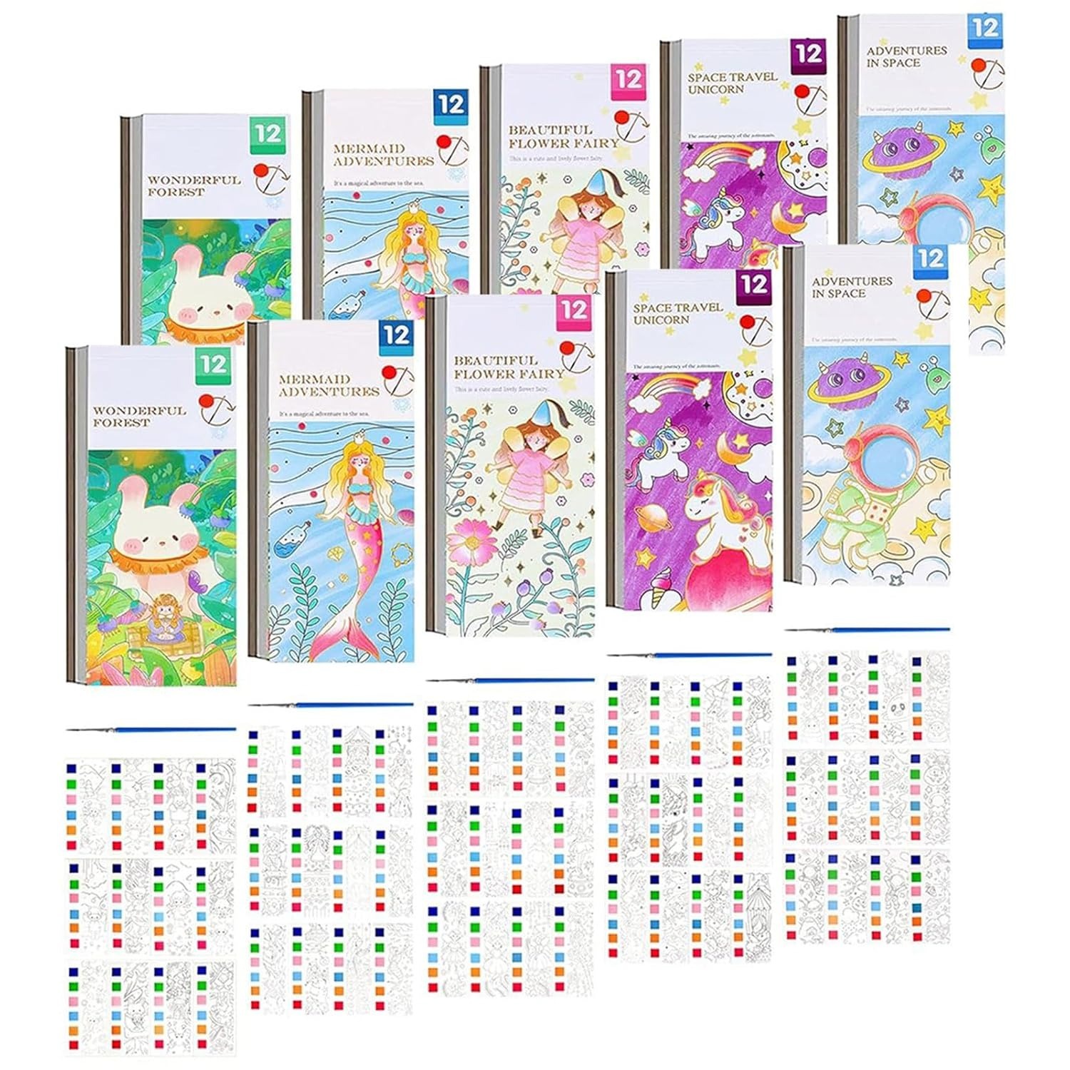 Kids Watercolor Painting Book for Kids Age 3+ Pocket Watercolor Painting Book with Paint Brush, Fairy Tale Watercolor Paint Book, Cartoon Watercolor Paint Children's Day Gift