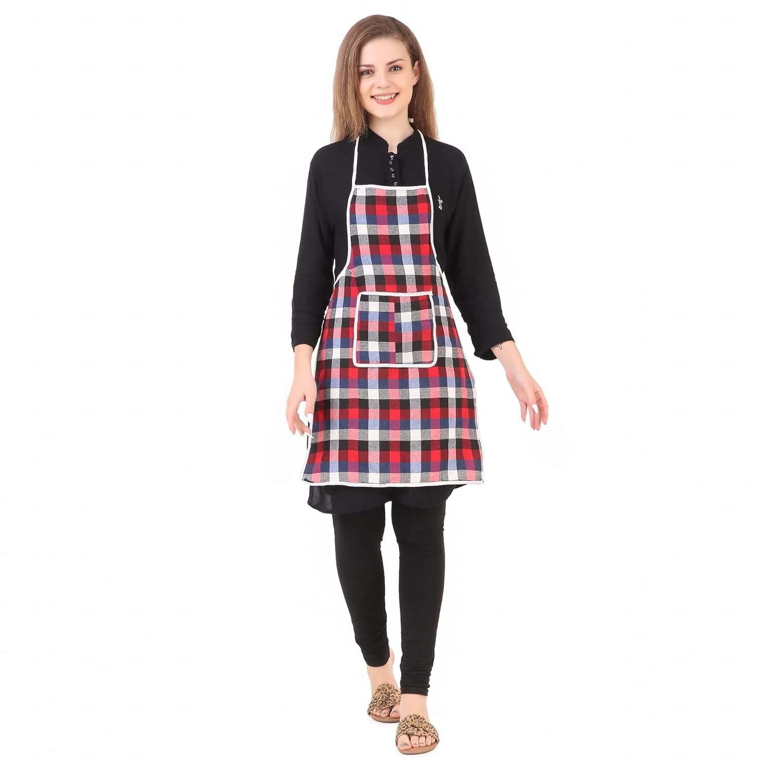 Waterproof Cotton Kitchen Apron with Front Pocket (Multicolour)