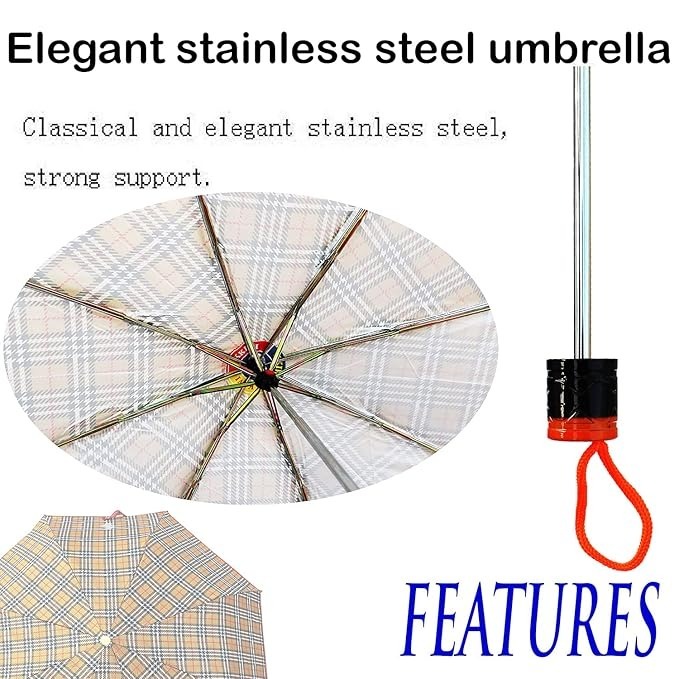 Check Umbrella With 3 Fold Double Layer For Men And Women | Check Design On Canopy | Umbrellas For Boys And Girls With Transperent Pouch | 8ribs, D-112cm, L-96cm, H-58cm |