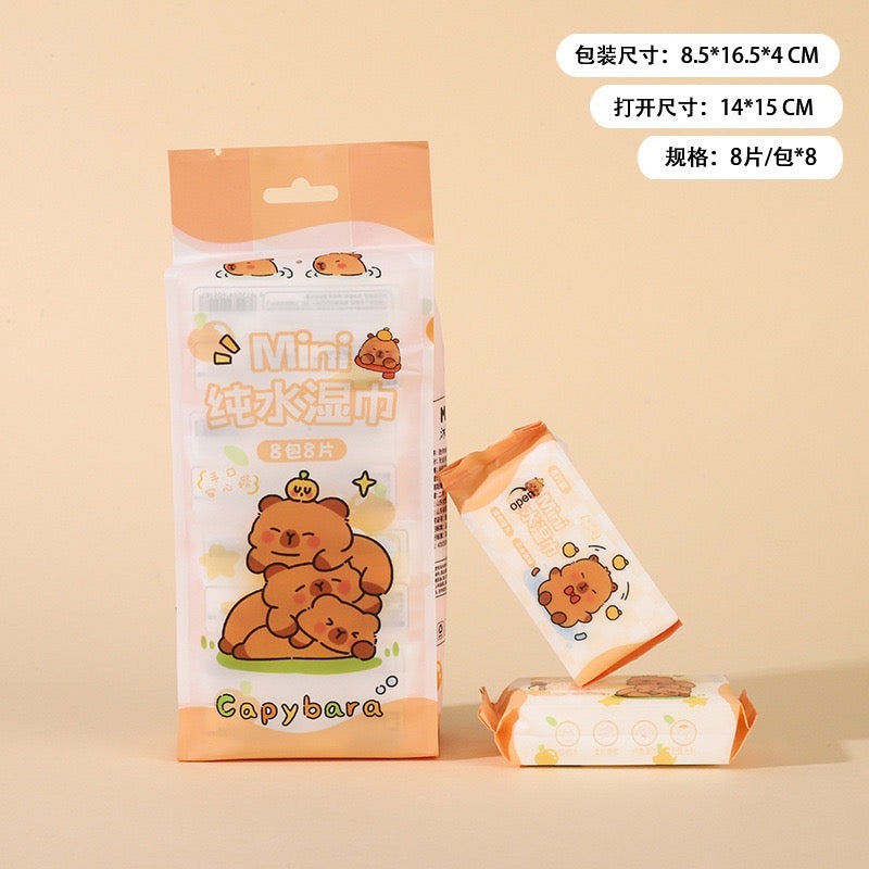 Capybara Kawaii Wet Tissue (8mini packs) 64 wipes