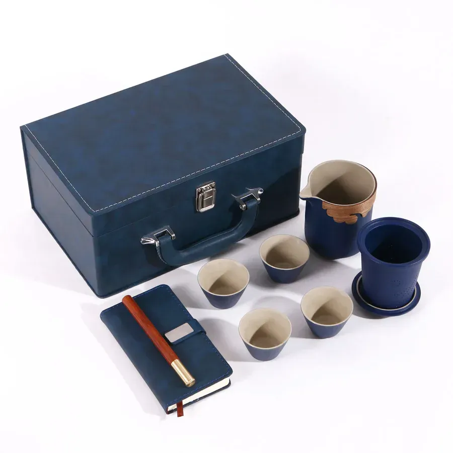 Portable Tea Set, Ceramic Travel Tea Set, Company Anniversary Keepsake, Business Gift for You, Staff Companion, Chinese Teaware Set