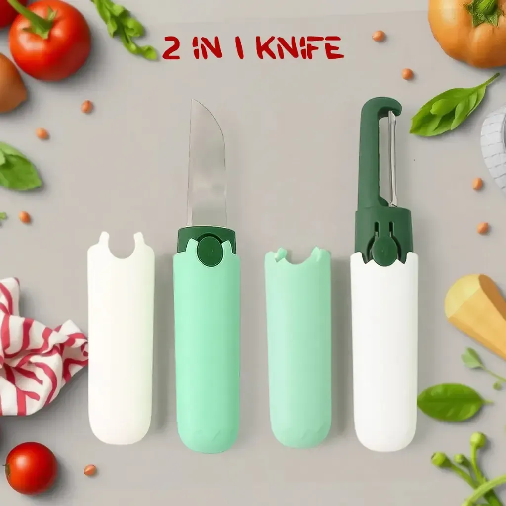 2-in-1 Folding Ceramic Fruit Knife with Sawtooth Peeler for Slicing and Peeling