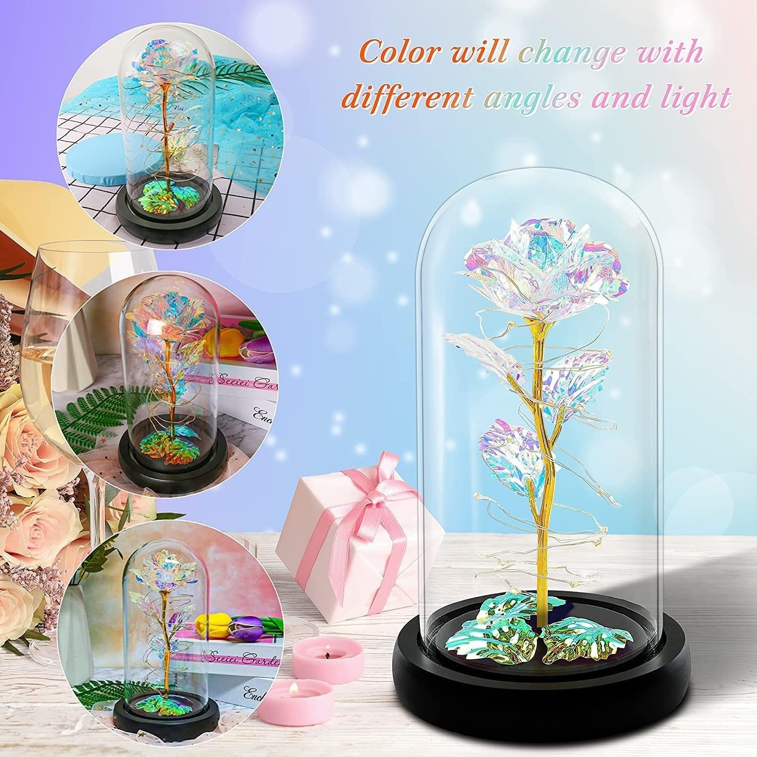 Plastic Birthday Gifts For Mom, Gifts For Girlfriend, Colorful Galaxy Flower Rose Gift For Women Wife, Wedding, Christmas, Birthday, Thanksgiving, Romantic For Wife Women