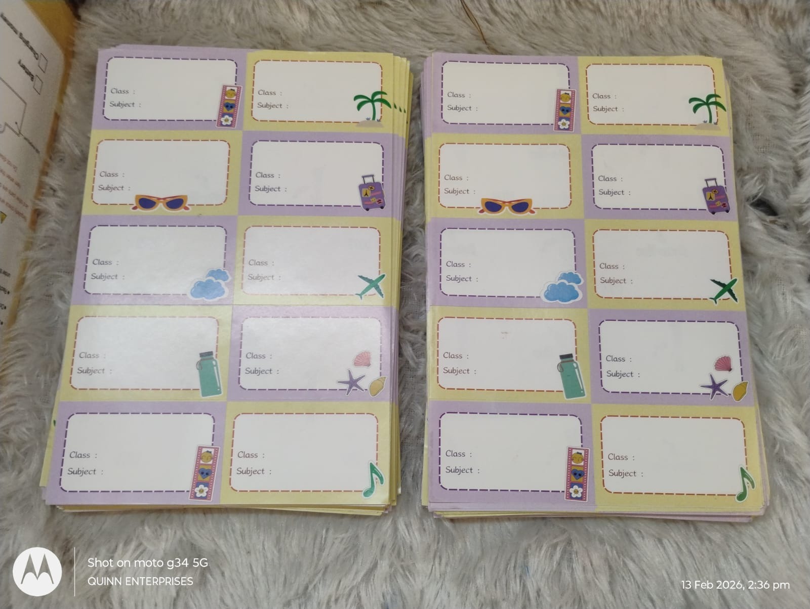 10 Sheet School Subject Notebook Labels