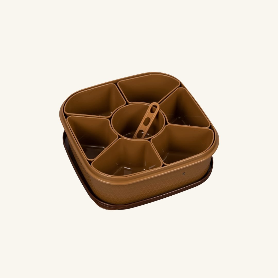 Plastic Square 7 Sections Multipurpose Masala Rangoli Dabba Box Set