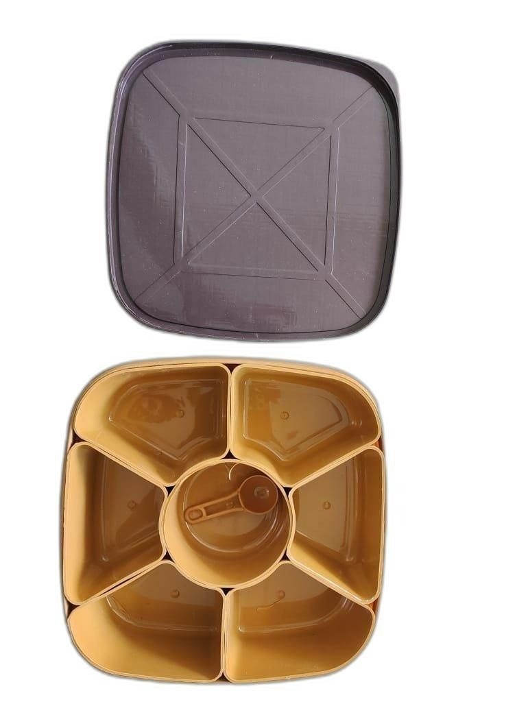 Plastic Square 7 Sections Multipurpose Masala Rangoli Dabba Box Set