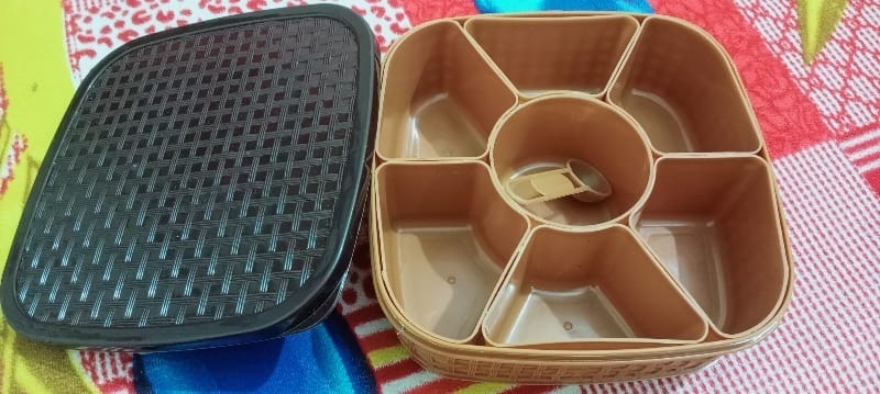 Plastic Square 7 Sections Multipurpose Masala Rangoli Dabba Box Set