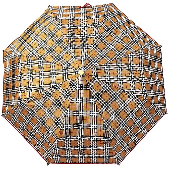 Check Umbrella With 3 Fold Double Layer For Men And Women | Check Design On Canopy | Umbrellas For Boys And Girls With Transperent Pouch | 8ribs, D-112cm, L-96cm, H-58cm |