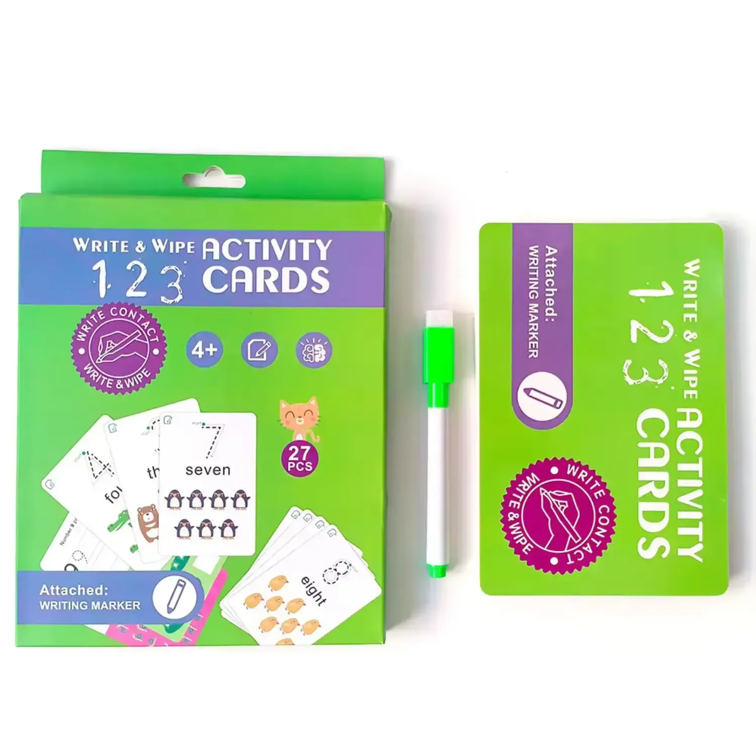 Write and Wipe Activity Cards | Fun Easy Educational Learning Cards for Kids Aged 4+, 26 Reusable Numbers Illustrated Cards With Marker