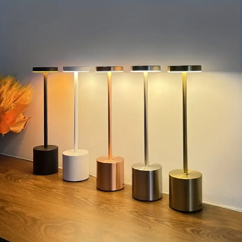 Modern Wireless LED Table Lamp Rechargeable Touch Control Lamp with Gold Metal Finish, Dimmable Warm Light for Home, Office, and Bedside