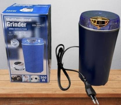 1st QUALITY Blue Electric Coffee Grinder Transparent Lid, Stainless Steel Bowl, and Power Cord