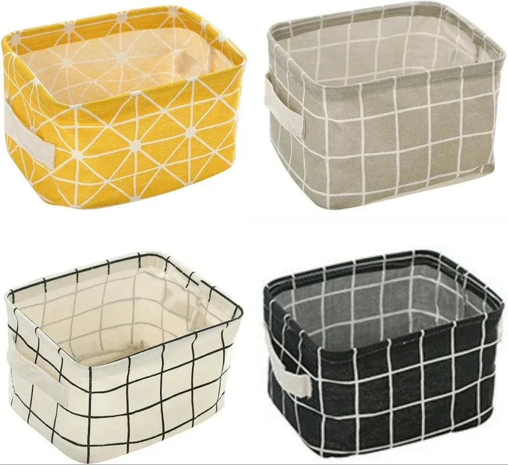 Storage Basket Bins Canvas Mini Storage Cubes Storage Basket for Makeup, Baby Toys Liners, Books Nursery Storage Baskets with Handles for Shelves & Desks