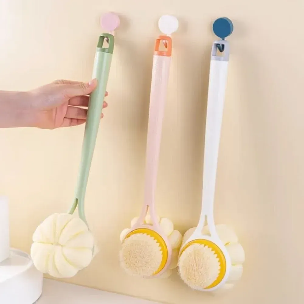 Heavy 2 IN 1 Bath Body Brush2 IN 1 Back Body Bath Brush with Bristles and Loofah Back Scrubber with Curved Long Handled for Skin Exfoliating Bath, Massage Bristles Suitable for Wet or Dry, Men and Women