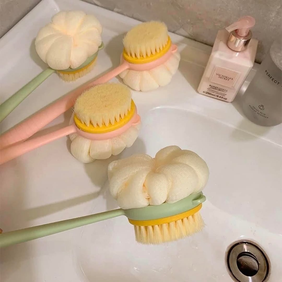 Heavy 2 IN 1 Bath Body Brush2 IN 1 Back Body Bath Brush with Bristles and Loofah Back Scrubber with Curved Long Handled for Skin Exfoliating Bath, Massage Bristles Suitable for Wet or Dry, Men and Women