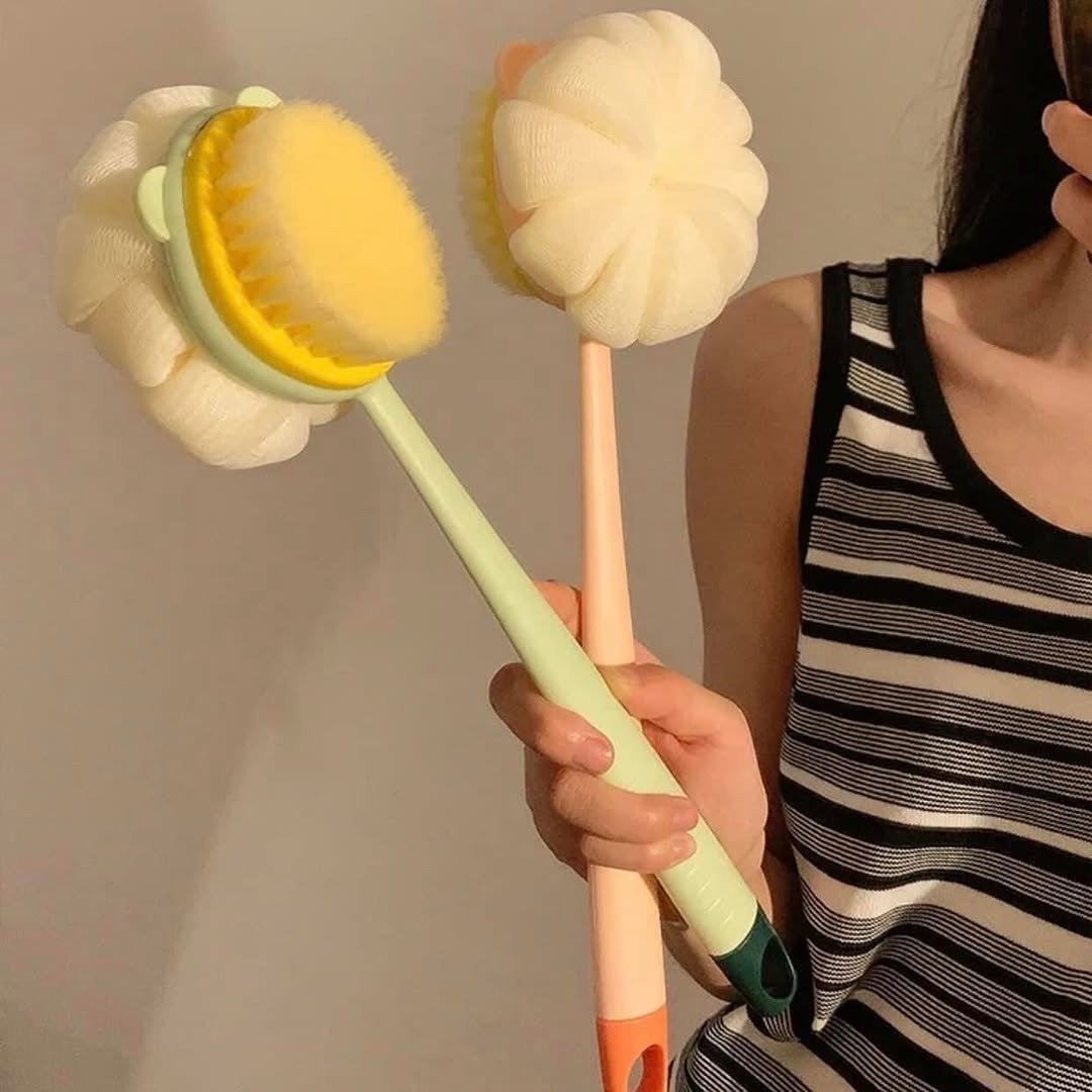 Heavy 2 IN 1 Bath Body Brush2 IN 1 Back Body Bath Brush with Bristles and Loofah Back Scrubber with Curved Long Handled for Skin Exfoliating Bath, Massage Bristles Suitable for Wet or Dry, Men and Women