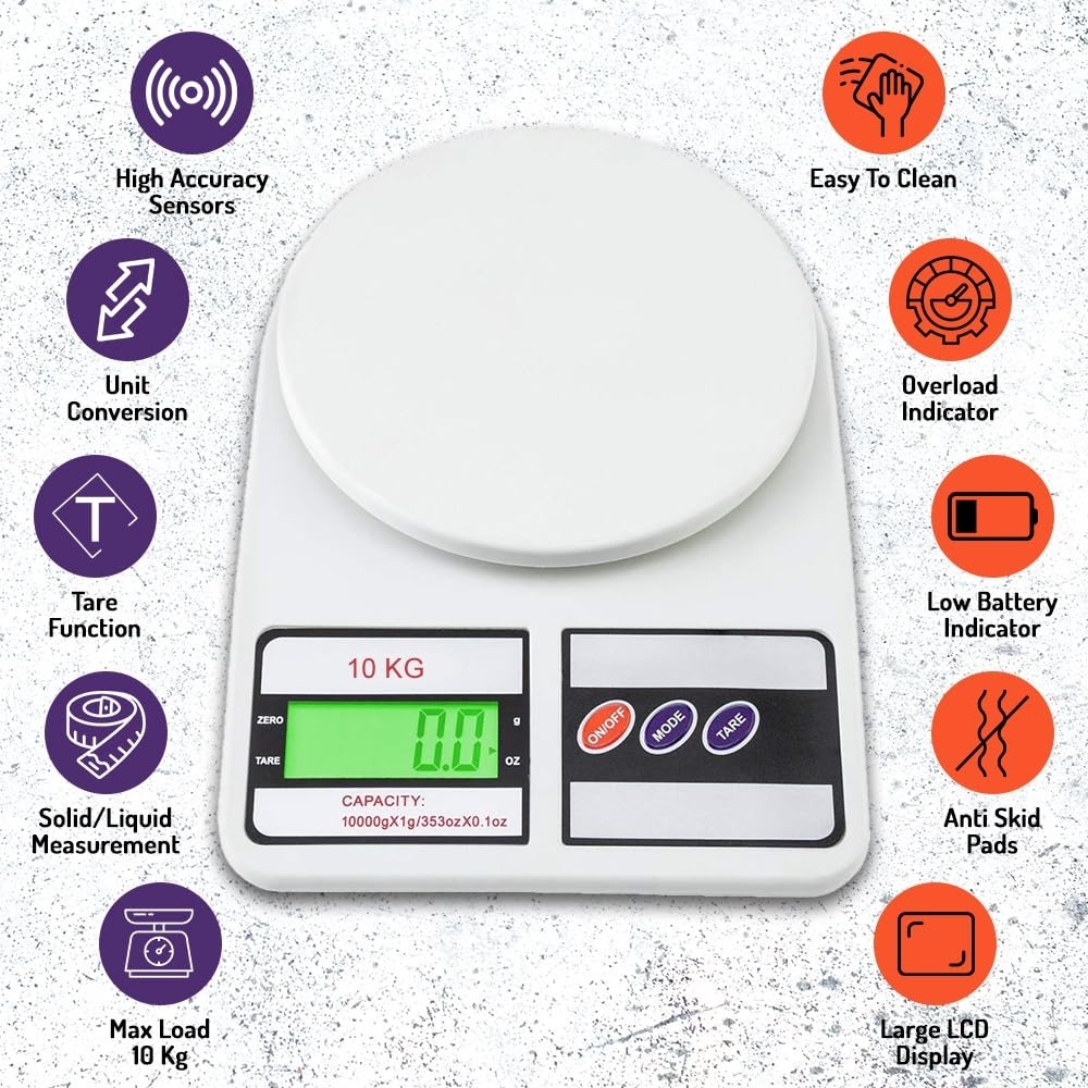 SF-400 Digital Kitchen Weighing Scale | 10Kg x 1g Precision | Food Scale with LCD Display for Cooking, Baking, Meal Prep & Healthy Diet | Compact Electronic Weight Machine for Home