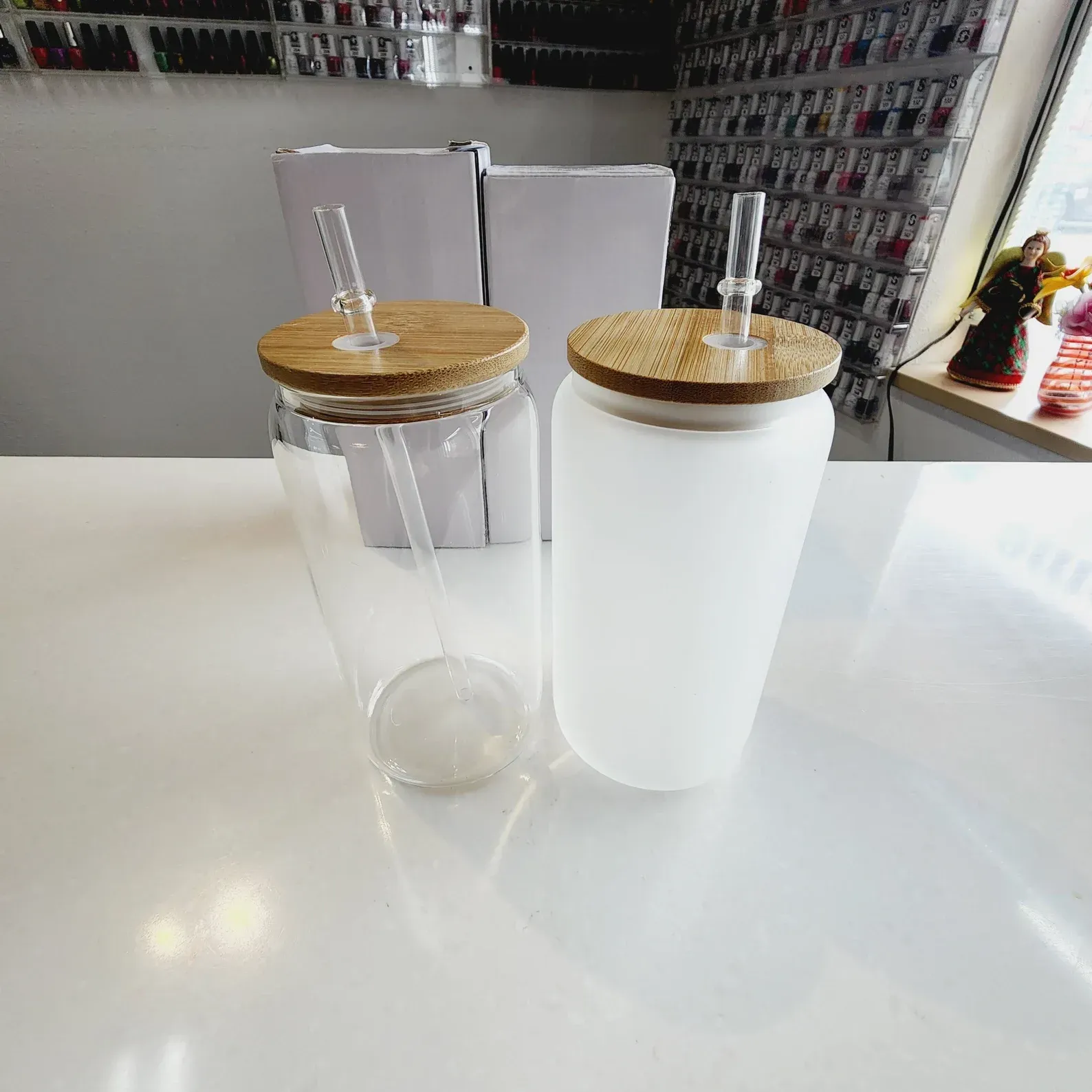16oz Sublimation Glass Tumbler (Clear or Frosted) With Straw And Brush | Glass Jar | Glass Can | Sublimation Blanks |