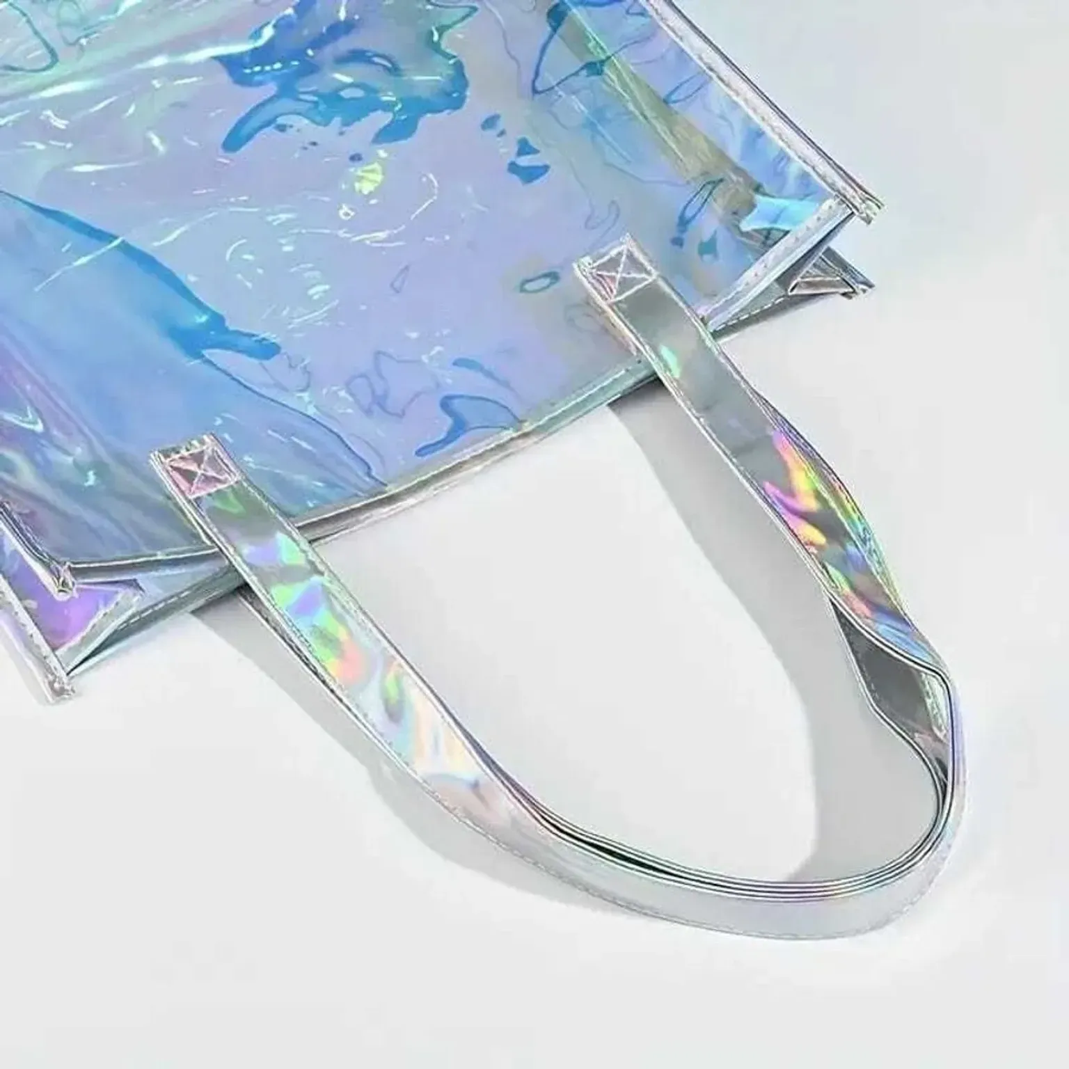 PROUDME Holographic Travel Tote Bag, Waterproof, Zipper Closure, Women's Shopping Handbag Organiser, Shoulder Bag, Women's Tote Bag, Color Changing Bag Purse For Girls